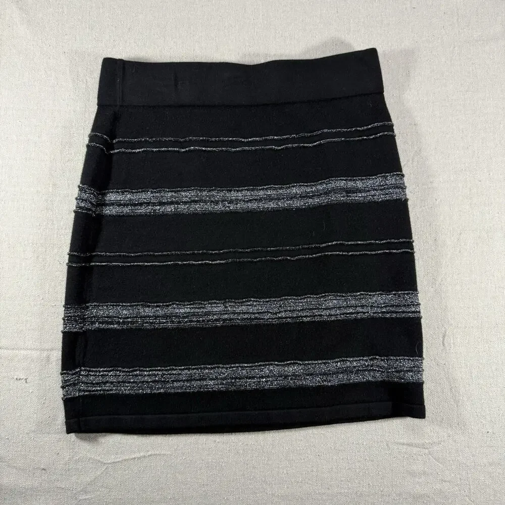Rock & Republic Black and Silver Horizontal Stripe Pencil Skirt Medium Small